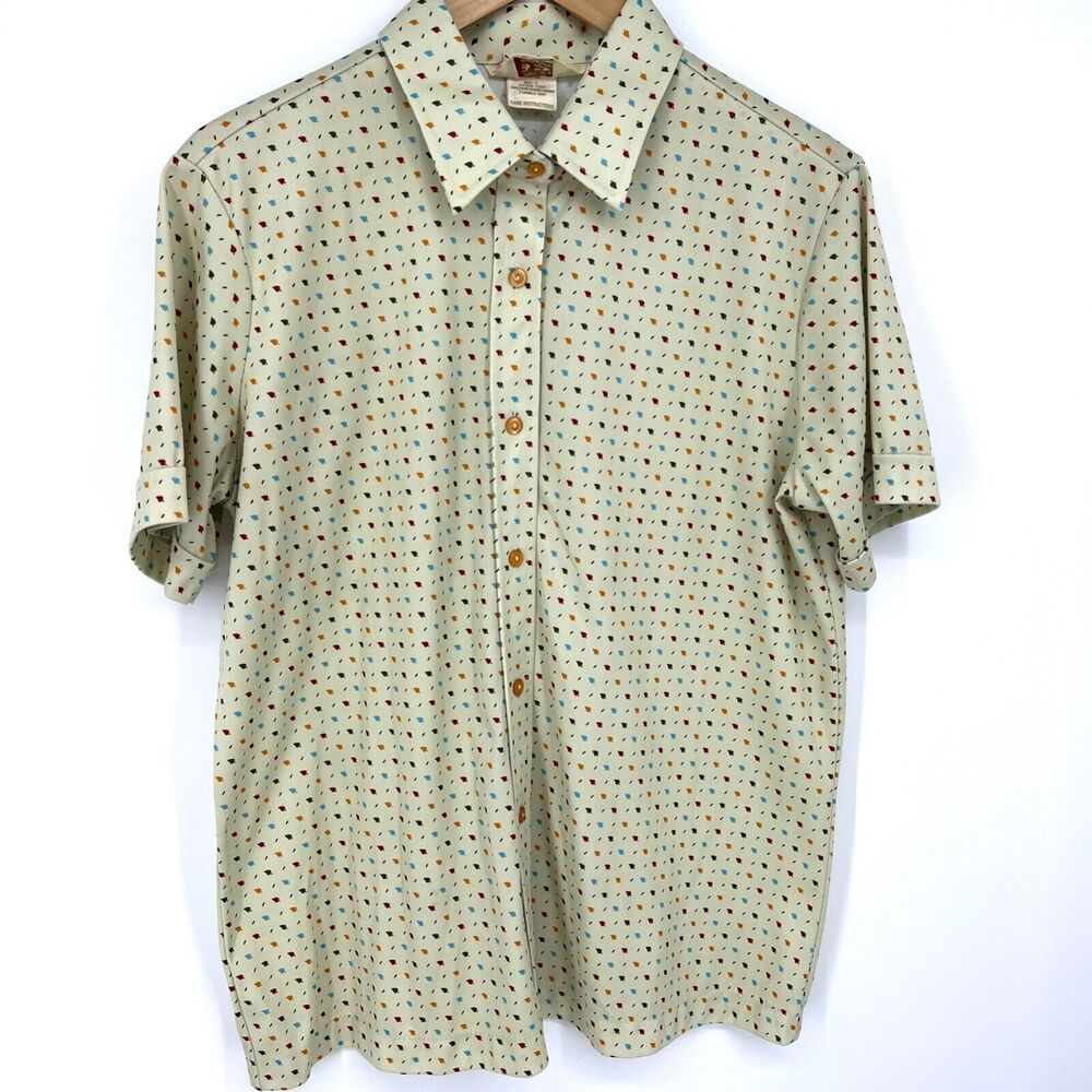 Vintage 70s Sears The Fashion Place Women's Button Down Short Sleeve Shirt L XL